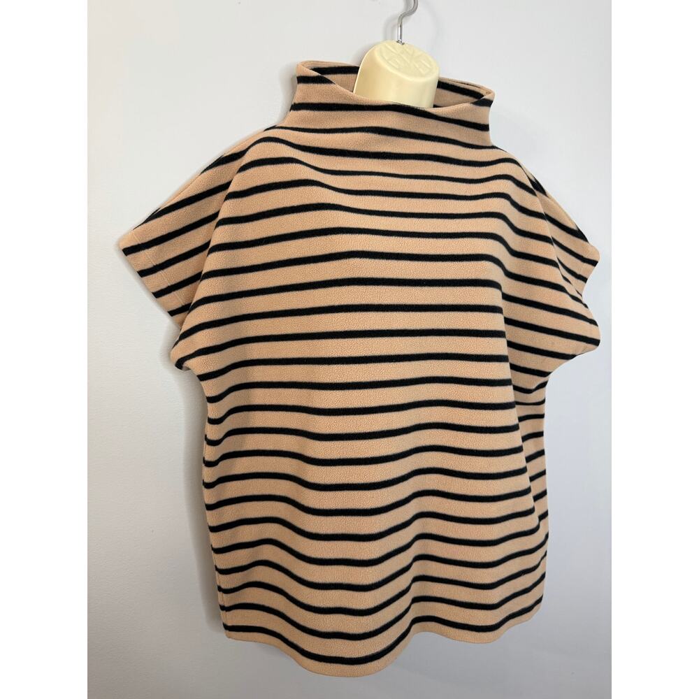 Dudley Stephens Bowery Mock Neck Top Khaki Black Stripe Vello Fleece Sz XL - Picture 3 of 9